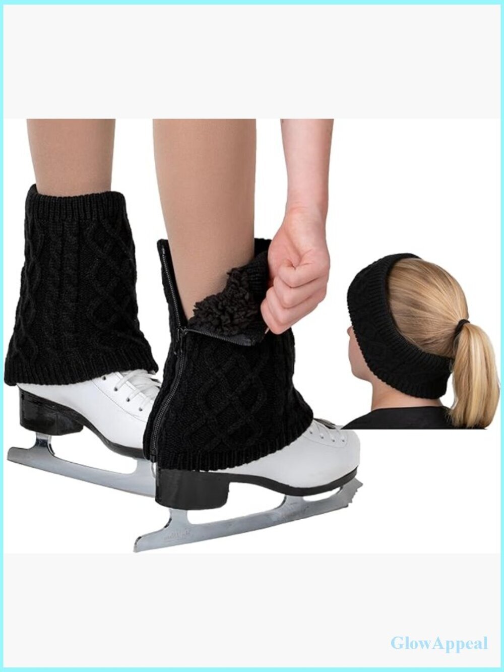 Fleece Lined Leg Warmers & Headband Set with Zipper for Skating